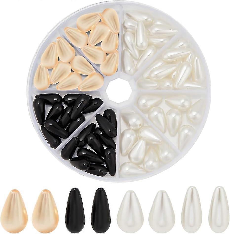 80pcs 4Style ABS Plastic Imitation Pearl Teardrop Beads Mixed Color 16x7.5mm Hole: 1mm