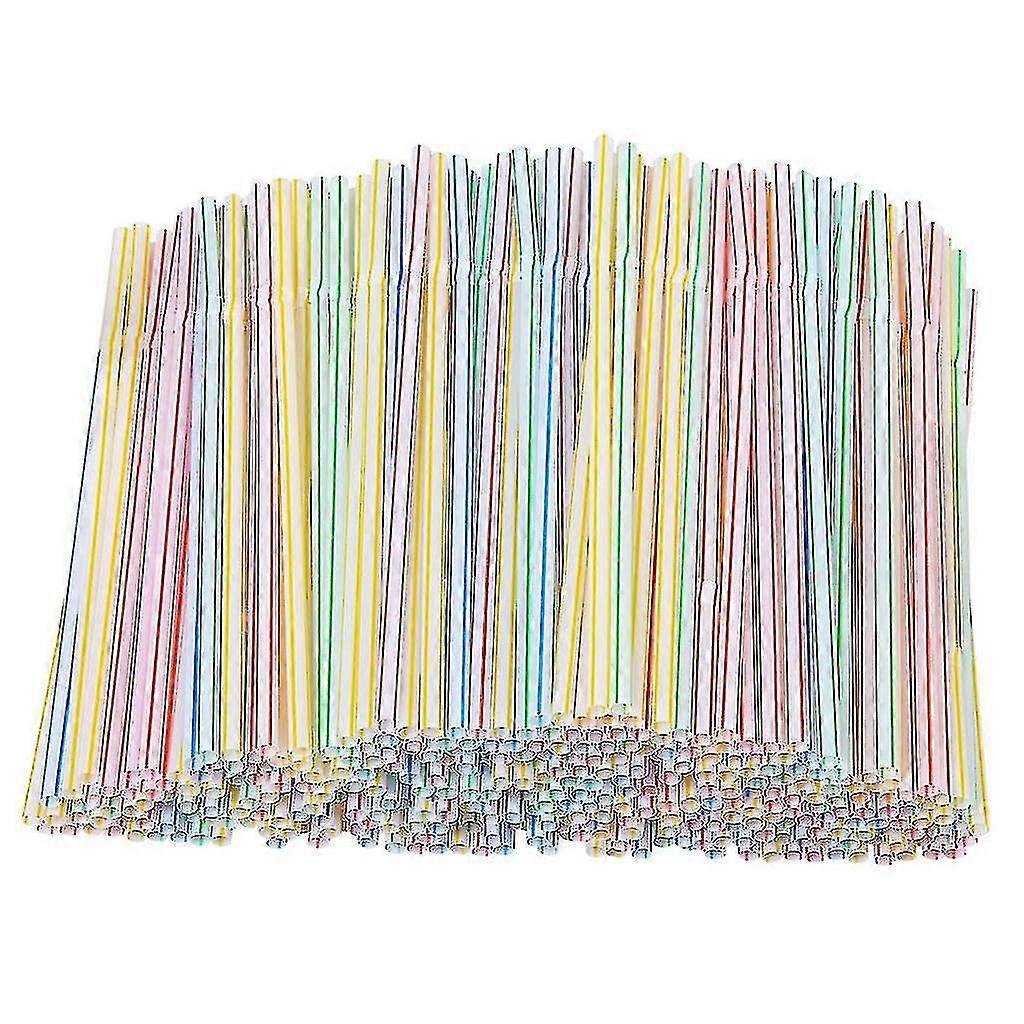 200pcs Plastic Straws Multicolor Striped Bed Disposable Straws