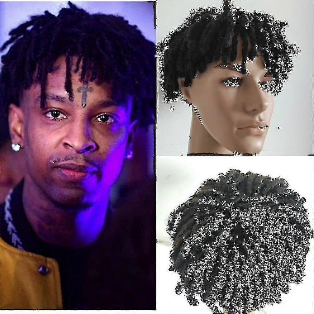 Beculerty 21savage 同じ黒のパーマドドレッドヘアウィッグハット直接着用ヘアピースヒップホップシンガーアダルトユニセックス