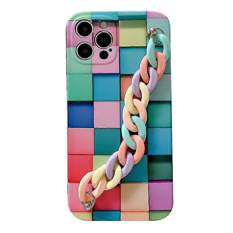 For Iphone 12 3d Square Protective Case With Rainbow Bracelet