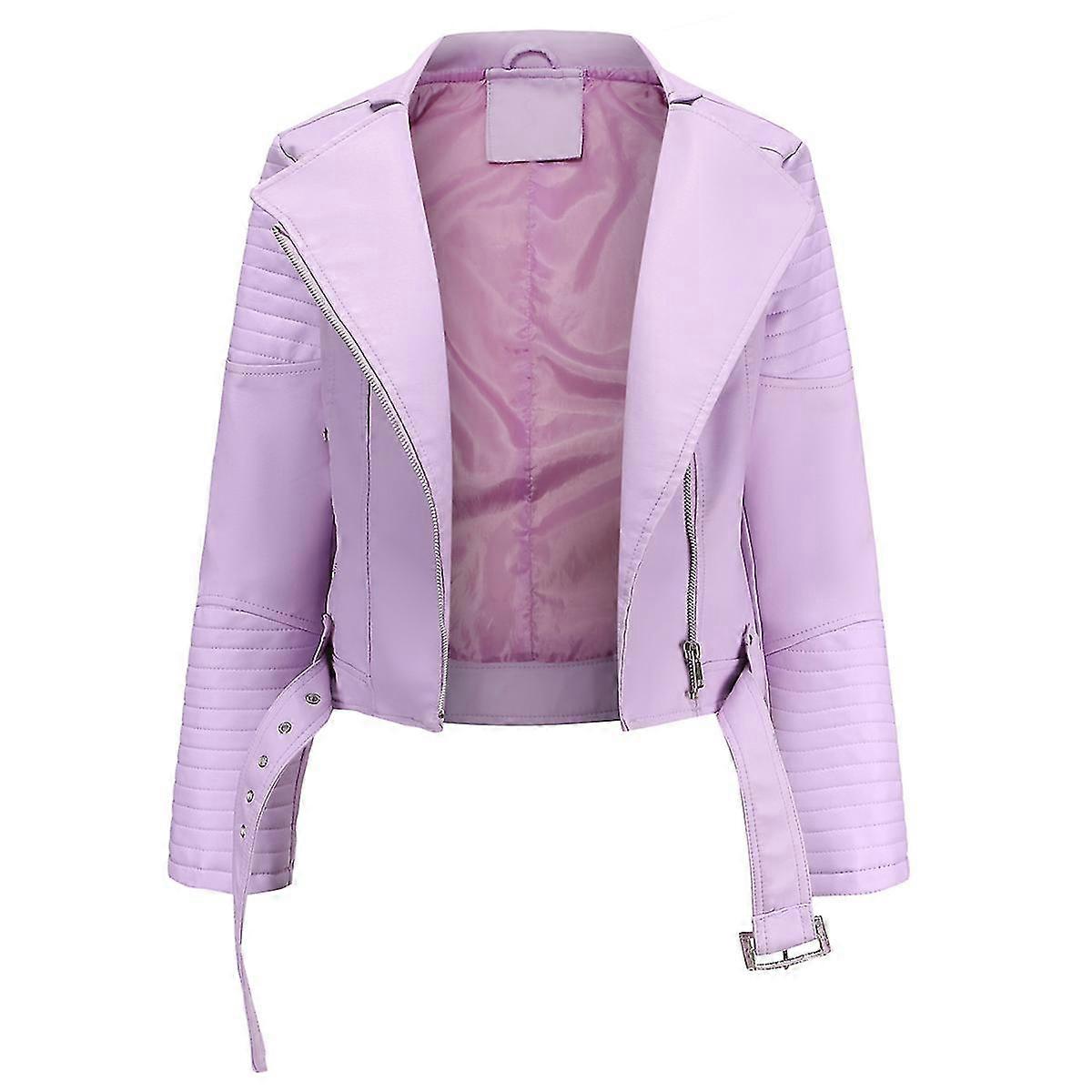 Naiwang Women's Solid Color Simple Slim Short Zip Lace-up Lapel Leather Jacket