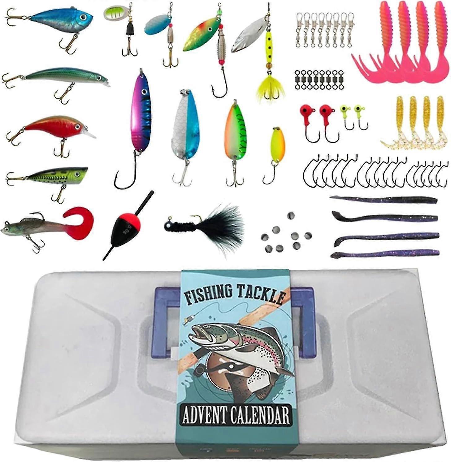 Fishing Advent Calendar 2023 For Adult | 24 Days Fishing Lures Set For Adult Men Teen Boys Fisherman | Fish Bait Tackle Christmas Countdown Calendar S