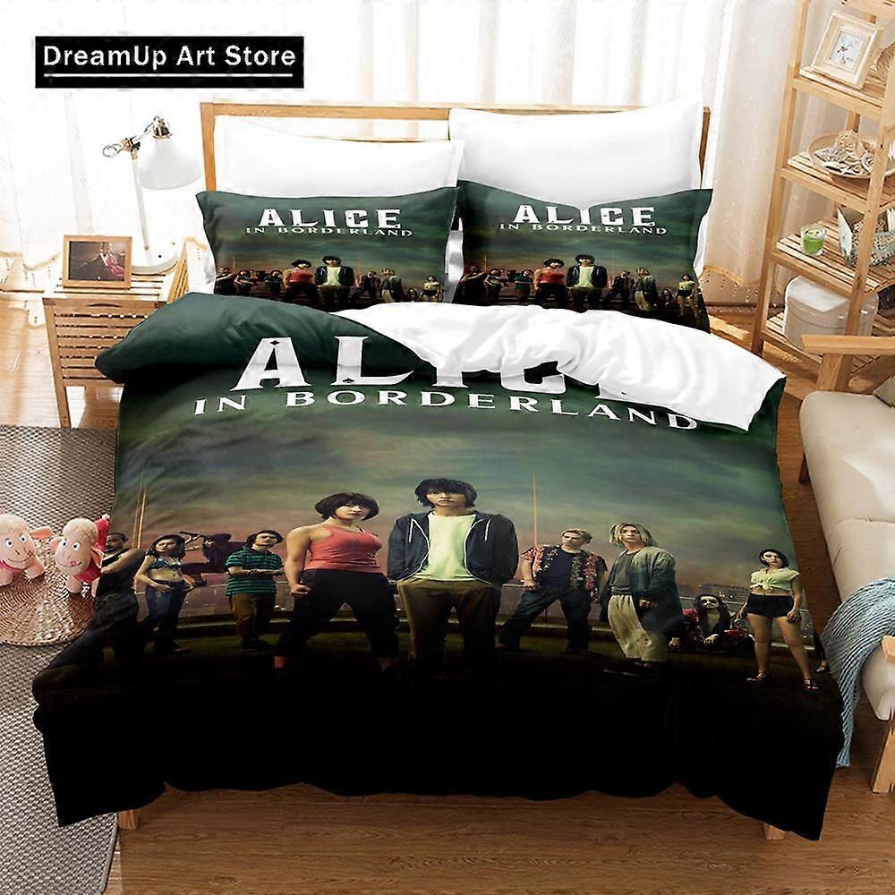 a3915 Sengetøy Mote Alice i Borderland Sengesett Gutter Jenter Dynetrekk Putetrekk Seng Voksen Soverom3-delt sengesett (1 dynetrekk + 2