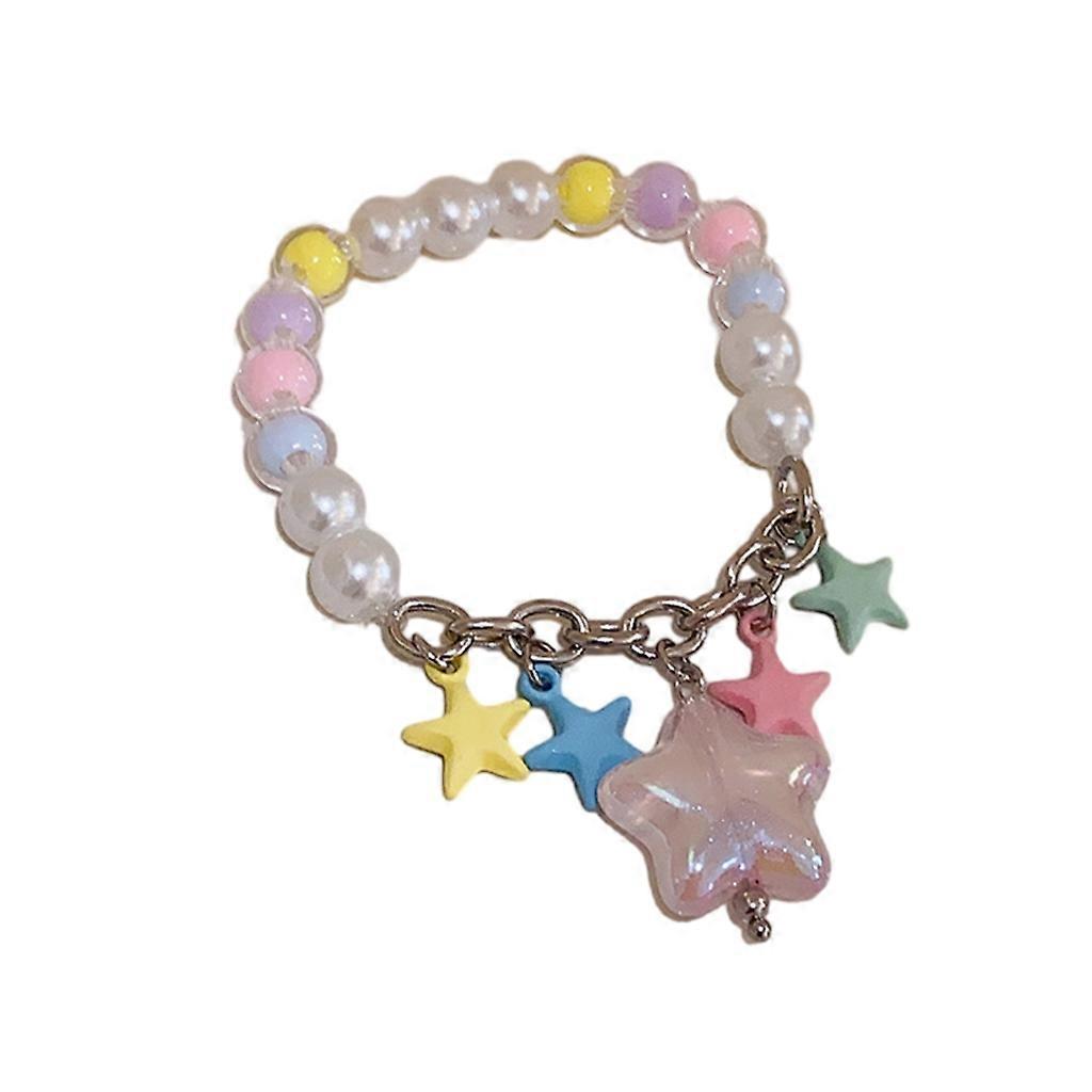 Colorful Round Beaded Five-Pointed Star Bracelet Adjustable Clavicle Chain