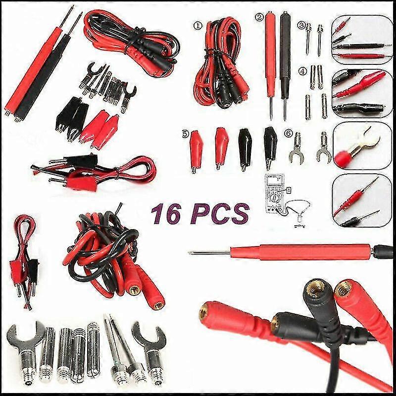 16 Pcs Digital Multimeter Test Lead Kit Probe Volt Meter Cable Clip Alligator