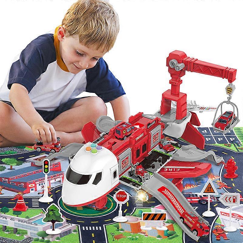 Large Passenger Plane Deformation Music Simulation Toy Children Transport Plane Set DIY Track Inertia Airplane with Play Mat