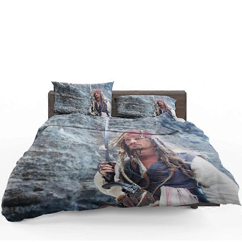 v1064 Lençóis Piratas do Caribe Em Marés Estranhas Jack Sparrow Colcha Conjunto de capa de edredomConjunto de cama de 3 peças (1 capa de edredom + 2 fronhas) Cama