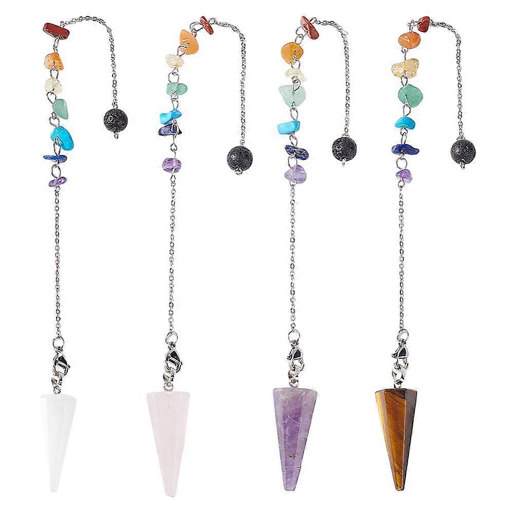 Cone Natural Gemstone Pointed Dowsing Pendulums with 304 Stainless Steel Findings 246mm 4pcs/set