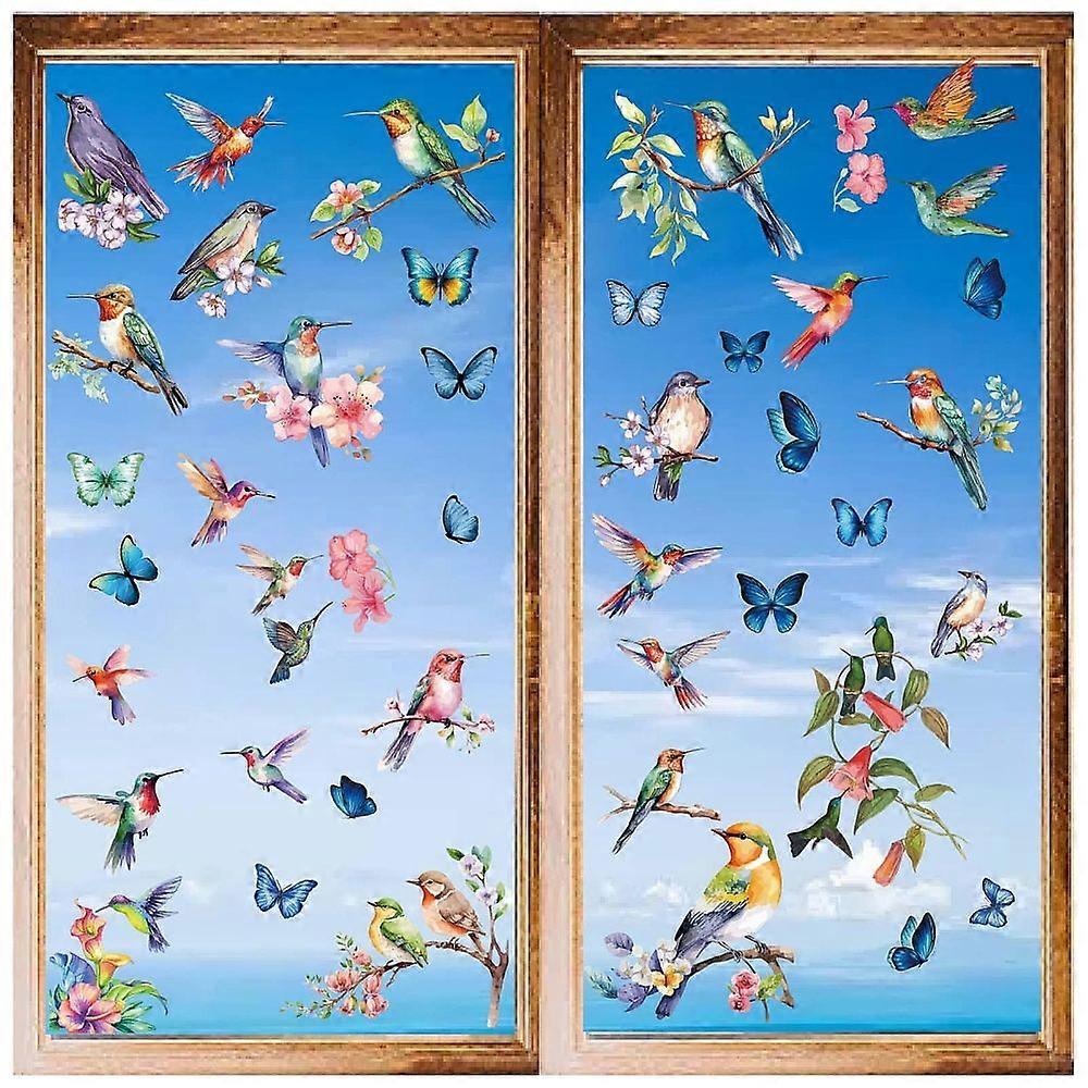 8 Sheets 8 Styles PVC Waterproof Wall Stickers Self-Adhesive Decals for Window or Stairway Home Decoration Hummingbird 200x145mm 1 sheet/style
