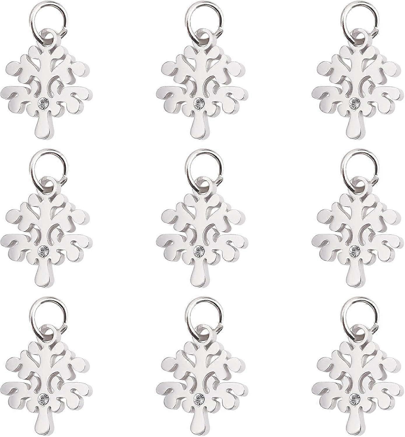 10pcs Micro Pave Clear Cubic Zirconia Tree of Life Pattern Pendants 316 Surgical Stainless Steel Eco-Friendly Tree Pendants Long-Lasting Plated Tree C