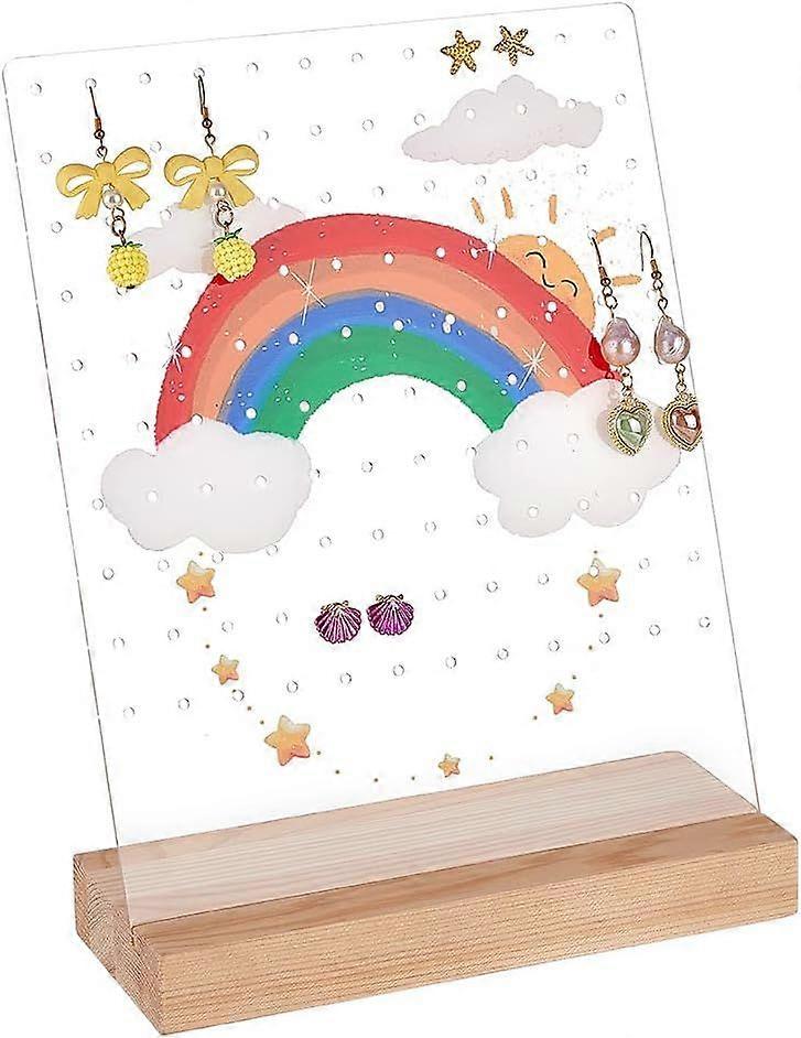 120 Holes Rainbow Earring Holder, Earring Display Stands with Wooden Base Acrylic Earring Hanger Board Stud Earring Stand Organizer Rack Display for S