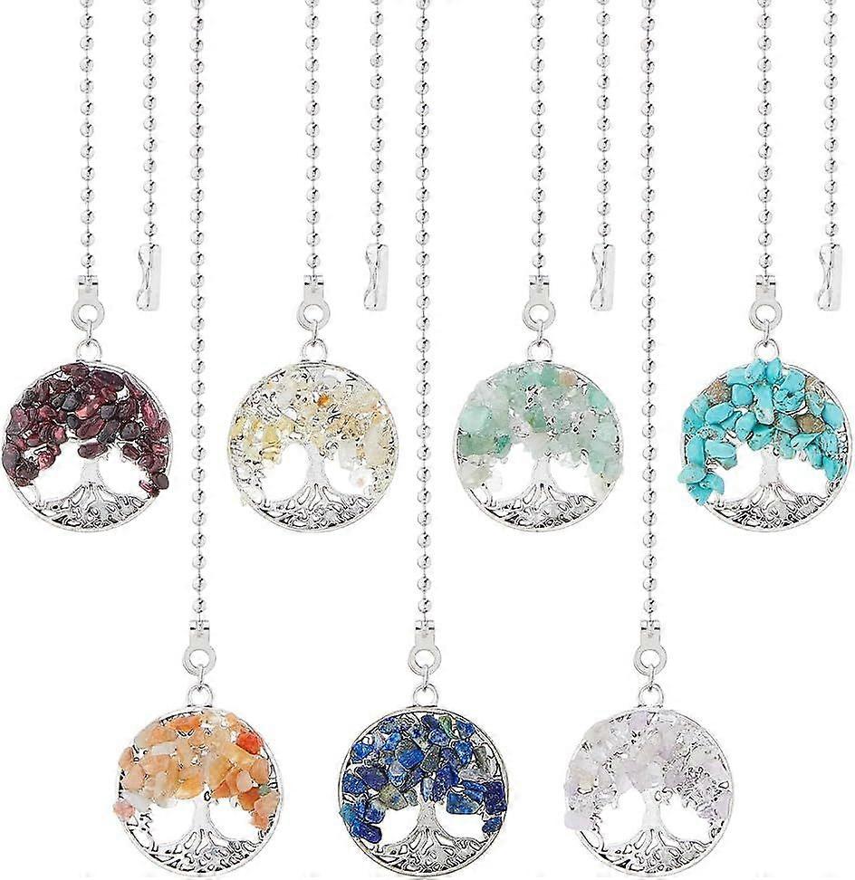 7Pcs Ceiling Fan Pull Chain Extenders Gemstone Charm Light Pull Chain 14.2 Inch Adjustable Decorative Extension Connector Tree of Life Hanging Ornamen