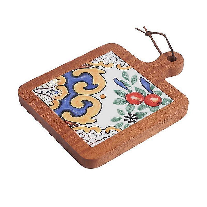 Solid wood retro ceramic tile dining mat, creative table mat, heat-resistant sand pot mat, large pot mat