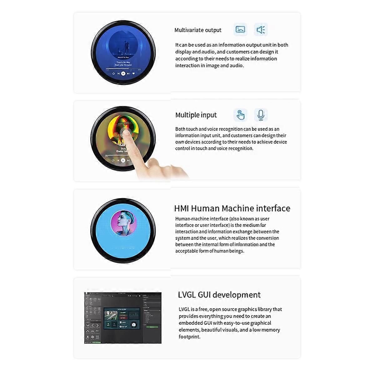 ESP32 S3 Development Board 1.46inch Round LCD 1.46inch Display 412x412 QMI8658 Sensor/MIC/SD/MP3 Au