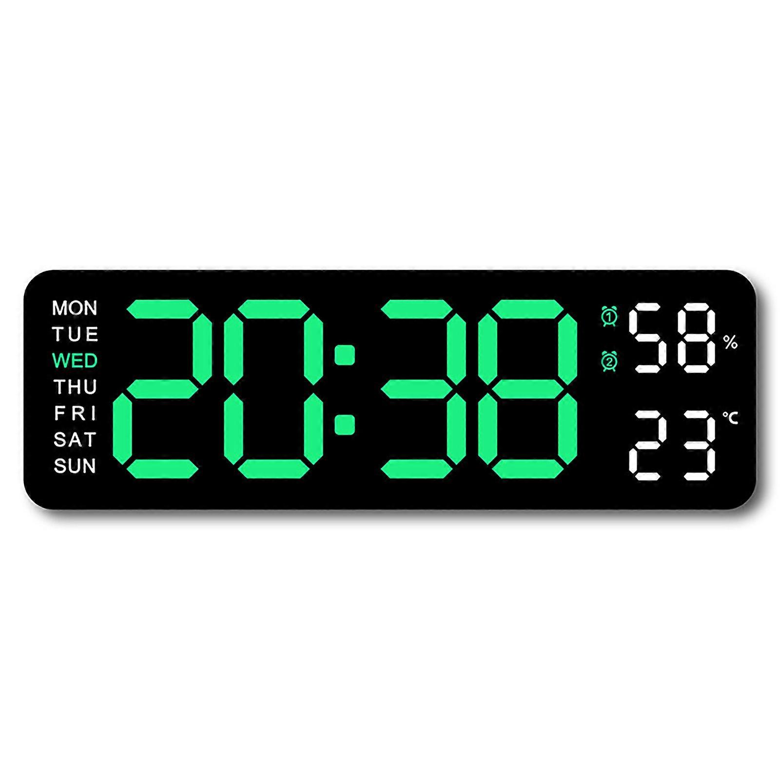 Large LED Digital Wall Table Clock with Temperature Display Adjustment Brightness 12/24 Hour Two Alarms for Home Office