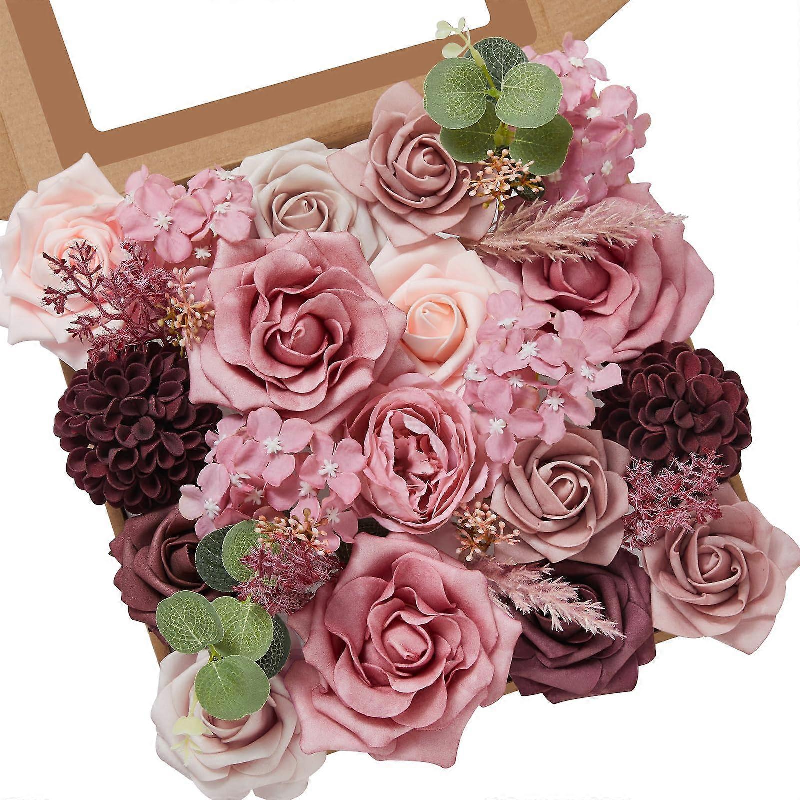 Pink Silk Flowers Combo Box Set with Stems for DIY