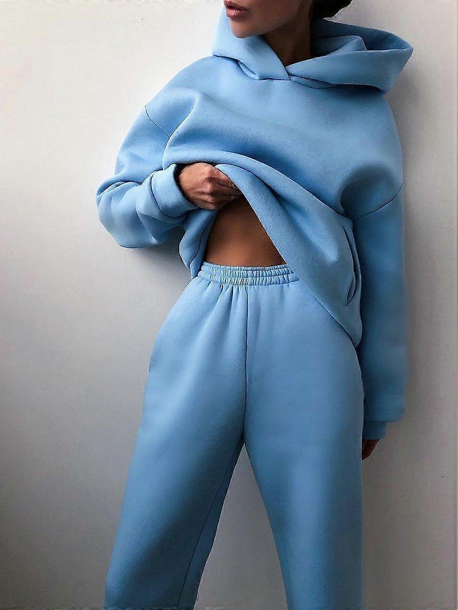Donne eleganti set solidi per le donne felpe con cappuccio calde e pantaloni lunghi moda due pezzi set da donna pizzo felpa abiti