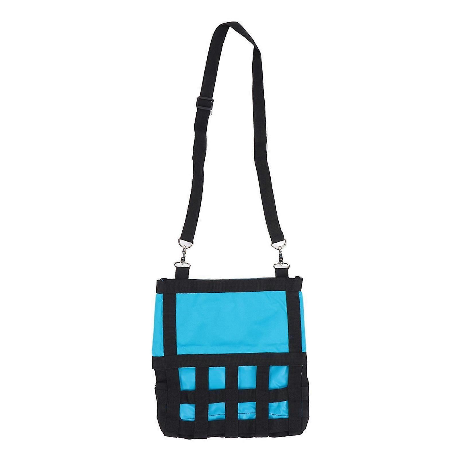 Small Pet Hay Feeder Bag - Blue Hanging Storage with Shoulder Strap for Guinea Pig, Chinchilla, Hamster, Chipmunk