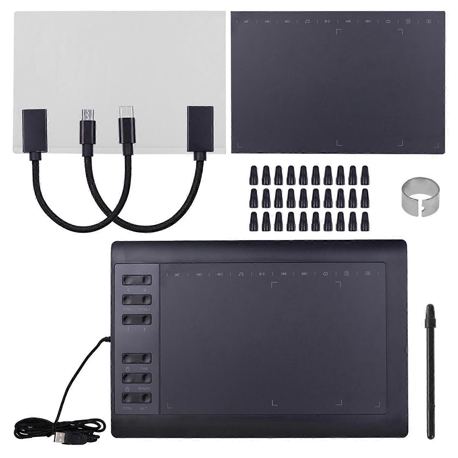 10x6 tuuman ammattimainen grafiikkapiirustustabletti, 12 pikanäppäintä ja 8192 tasoa, tukee PC-kannettavia tietokoneita