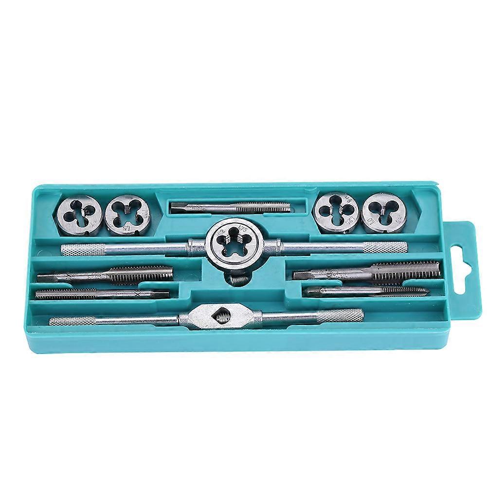 12-piece nut tap and die set with adjustable wrench, hand threading tool