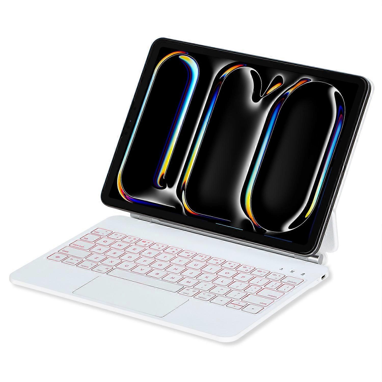P13 For iPad Pro 11 (2024) Tablet Stand Case with Touchpad Bluetooth Keyboard-White