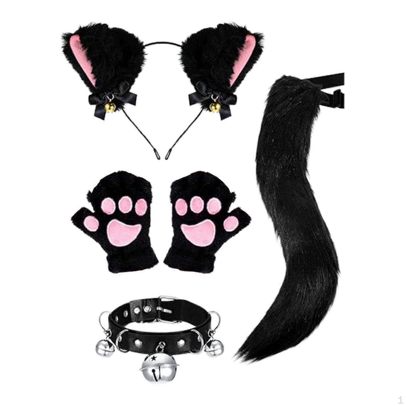 Fox Ears Tail Gloves Collar Set Animal Cosplay for Carnival