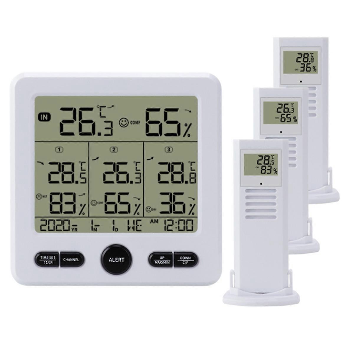 One-to-Three Wireless Weather Station, Indoor and Outdoor Digital Thermometer and Hygrometer, Color