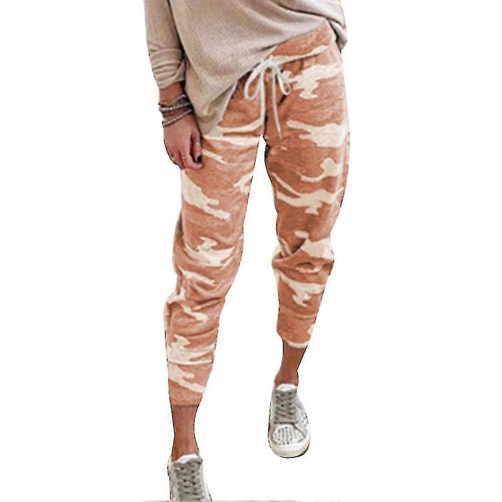 Kamouflagetryck Casual Feet Byxor Kvinnor Dragsko Elastisk Midjebyxor