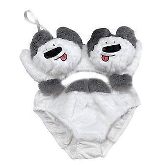 2-delige anime pluche bh en slip set voor dames, cartoon puppy hondje, pluizig ondergoed, Japanse cosplay, zachte lingerie, wit L