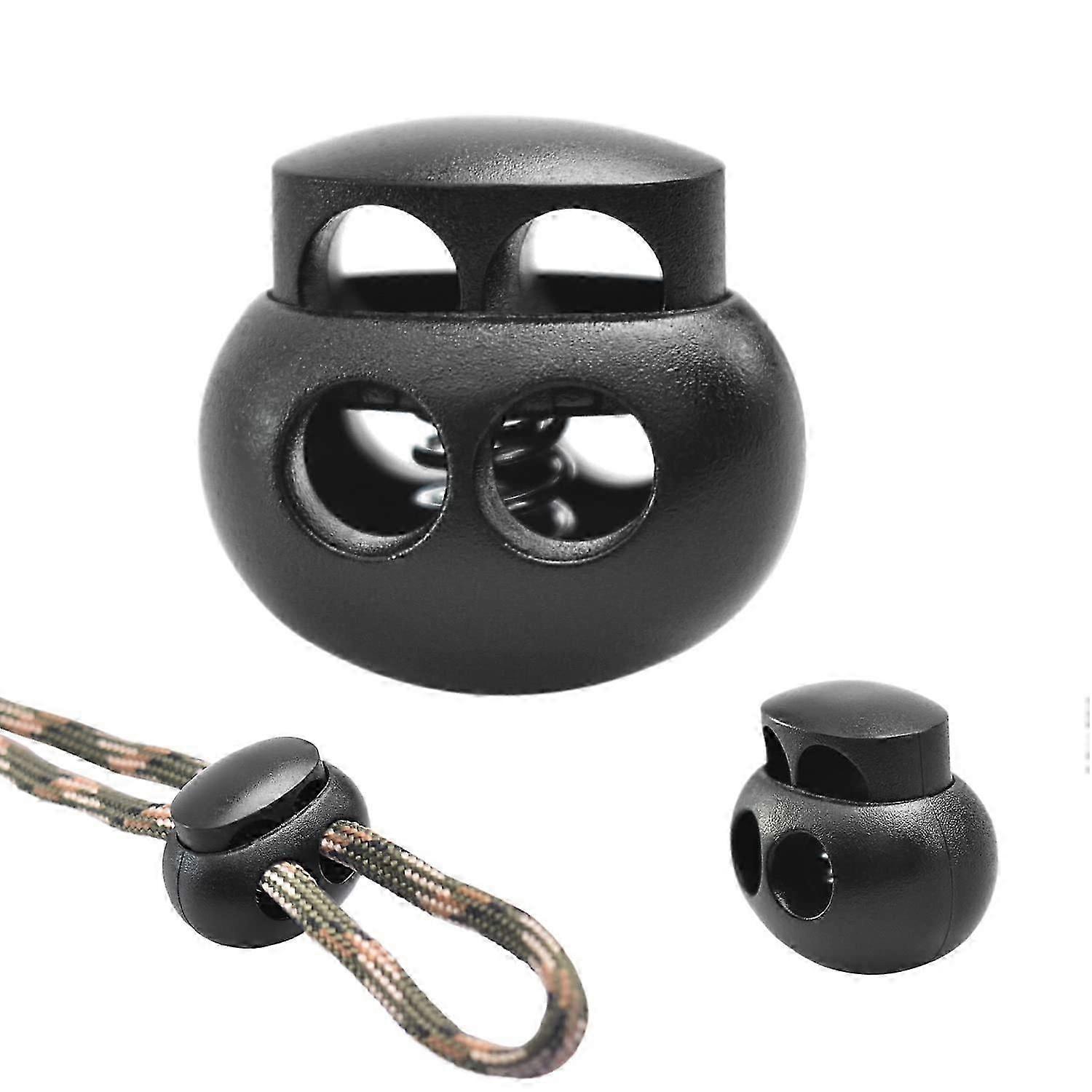 25pcs Spring Cord Lock End Stopper Fastener Slider Toggles Clip Double Hole Round Ball Plastic for Drawstrings Lanyard Paracord Elastic Bungee Shock C