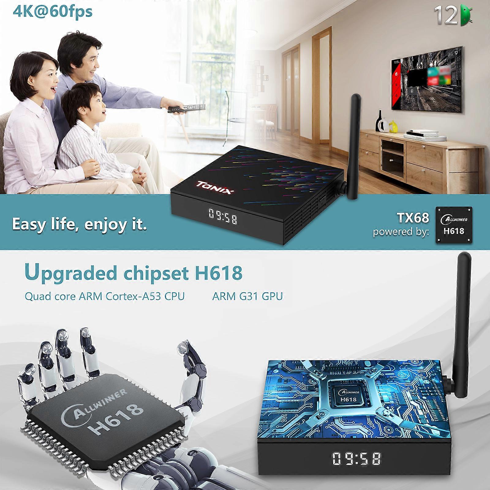 TANIX TX68 Android 12.0 Smart TV Box, Allwinner H618, 4K Media Player, Dual-Band WiFi, BT5.0