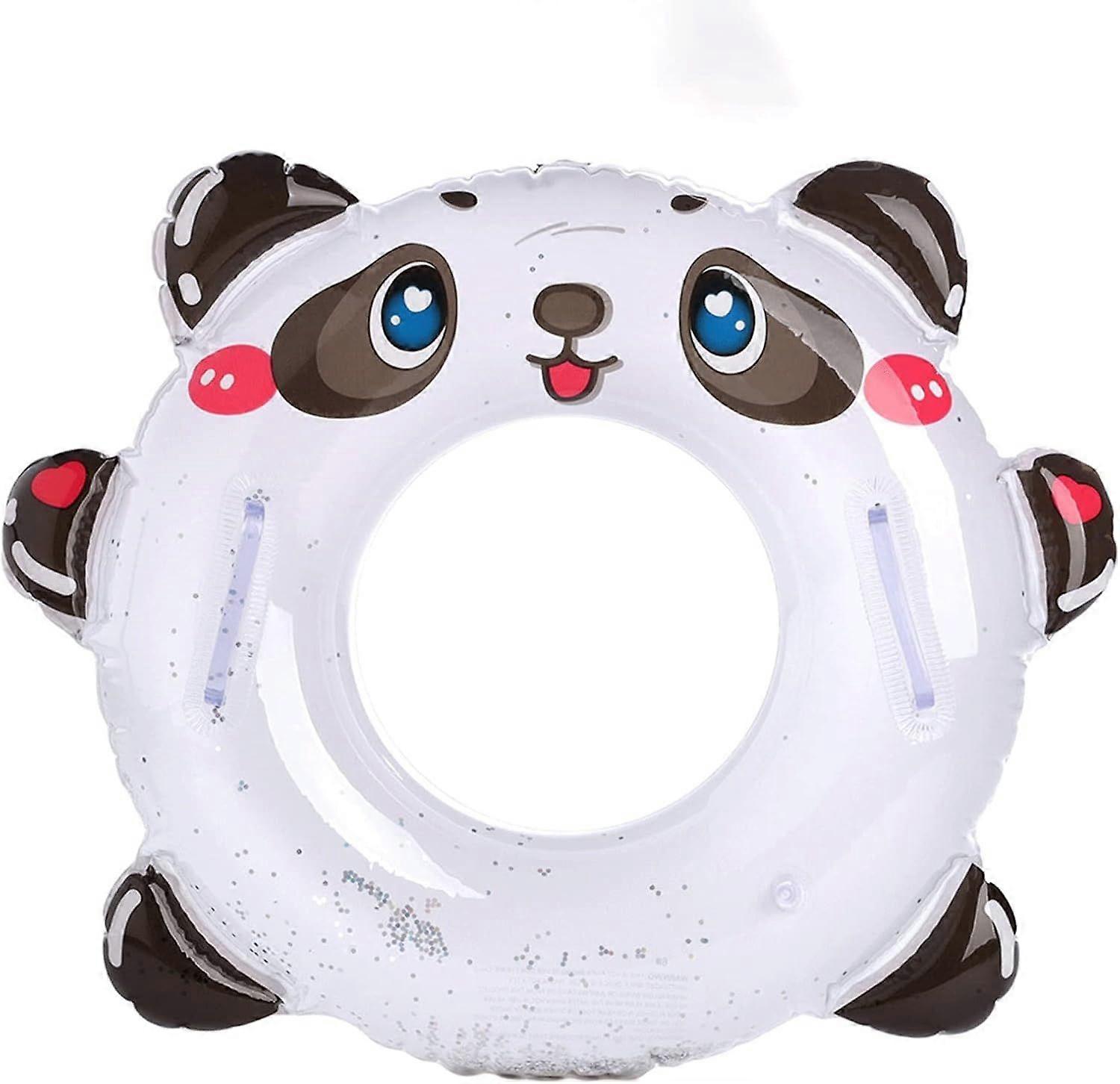 Swim Rings Inflatable Pool Float Tube Sequin Cute Panda Transparent Swimming Ring with Handle for Ring ThickenedWater Fun Toy