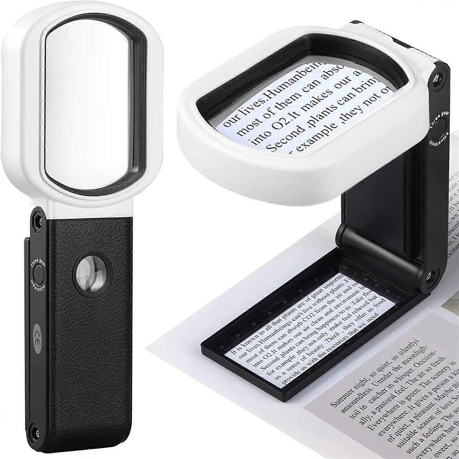 10X Handheld Illuminated Magnifying Glass with LED Light for Desktop Reading and Maintenance, High-Definition Folding Design