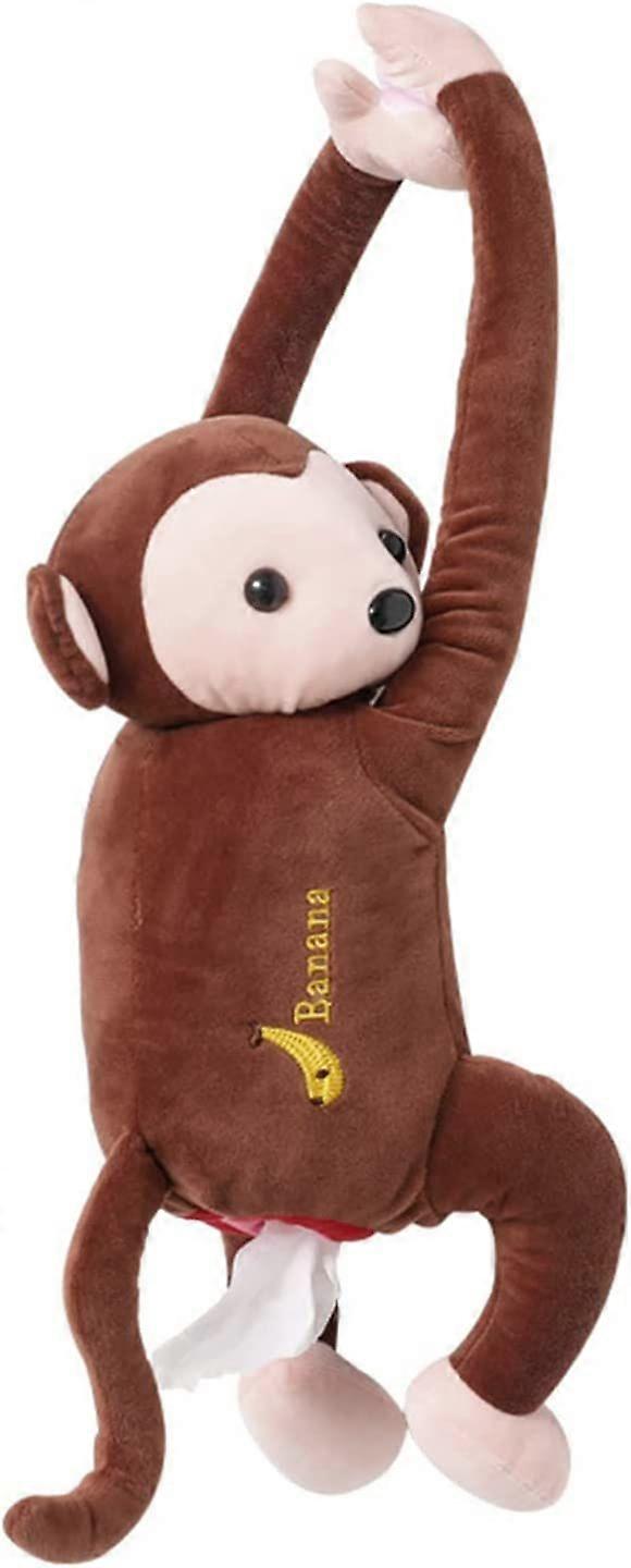 Plush Monkey Toy Style Tissue Box, Cartoon Paper Holder Napkin Box Paper Storage Box,brown