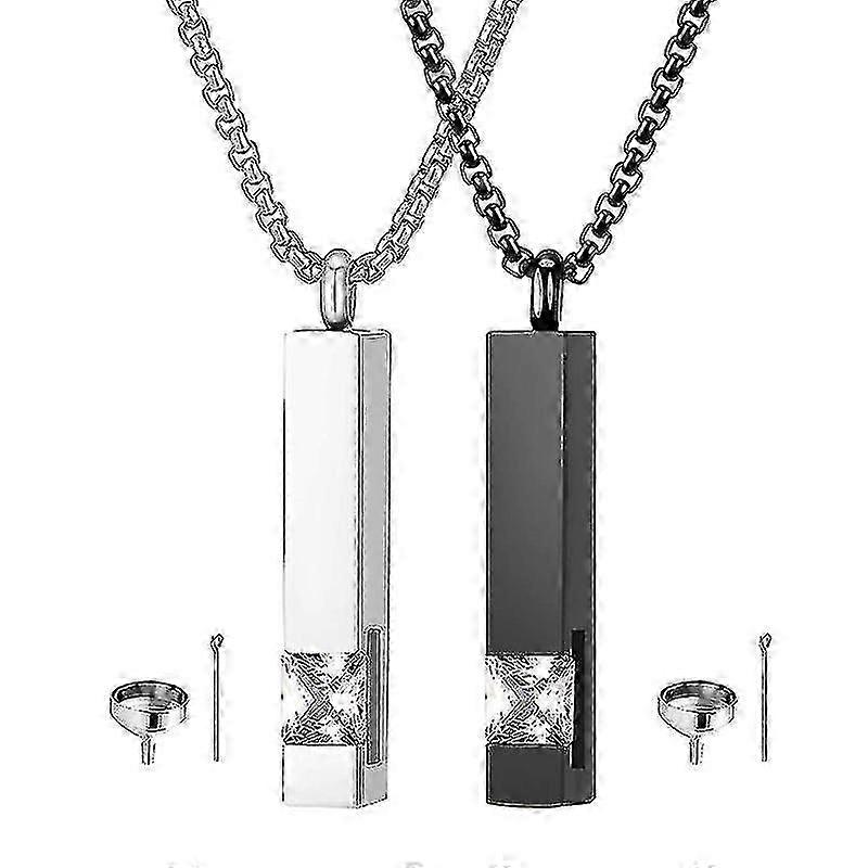2kpl polttohautausuurnan riipus kaulakoru muistomerkille Musta ruostumaton teräs kaulakoru tuhkalla Korut Muistoesineet