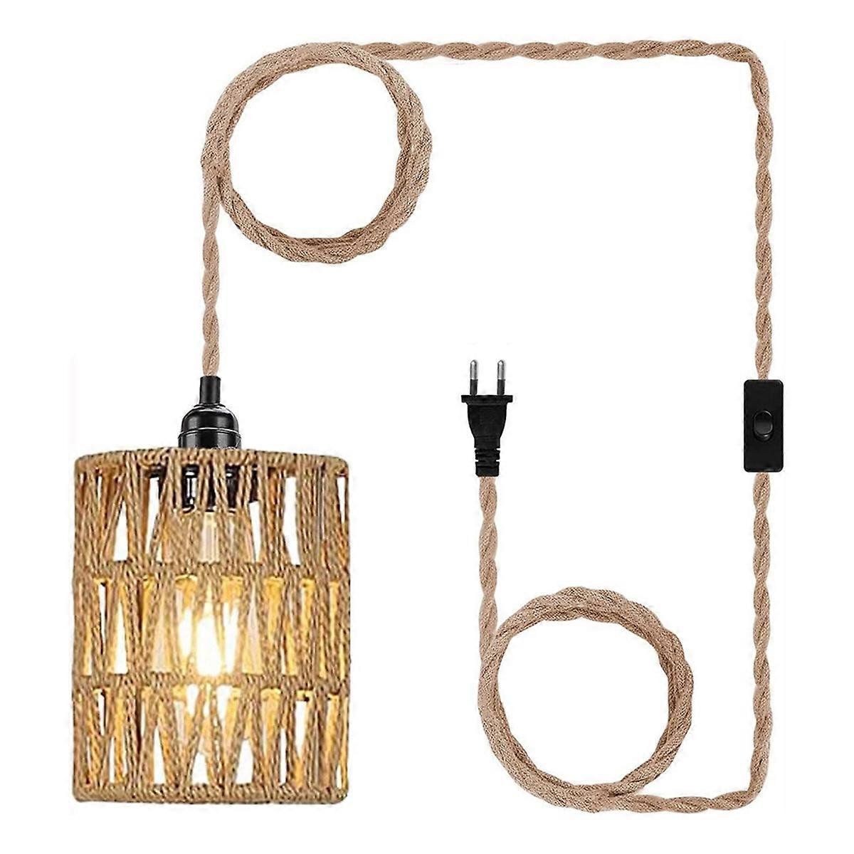 Boho Pendant Light, Rattan Shade, EU Plug