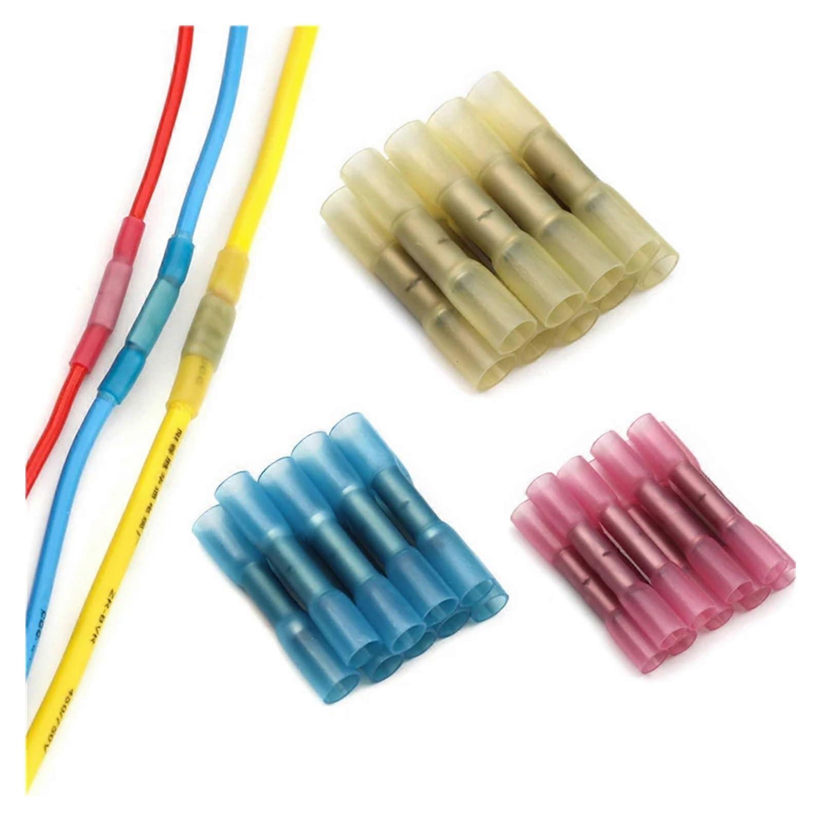 50pcs Heat Shrink Wire Connectors Kit for 22-10AWG Automotive Electrical Terminals, Red Butt Splices Connector Set