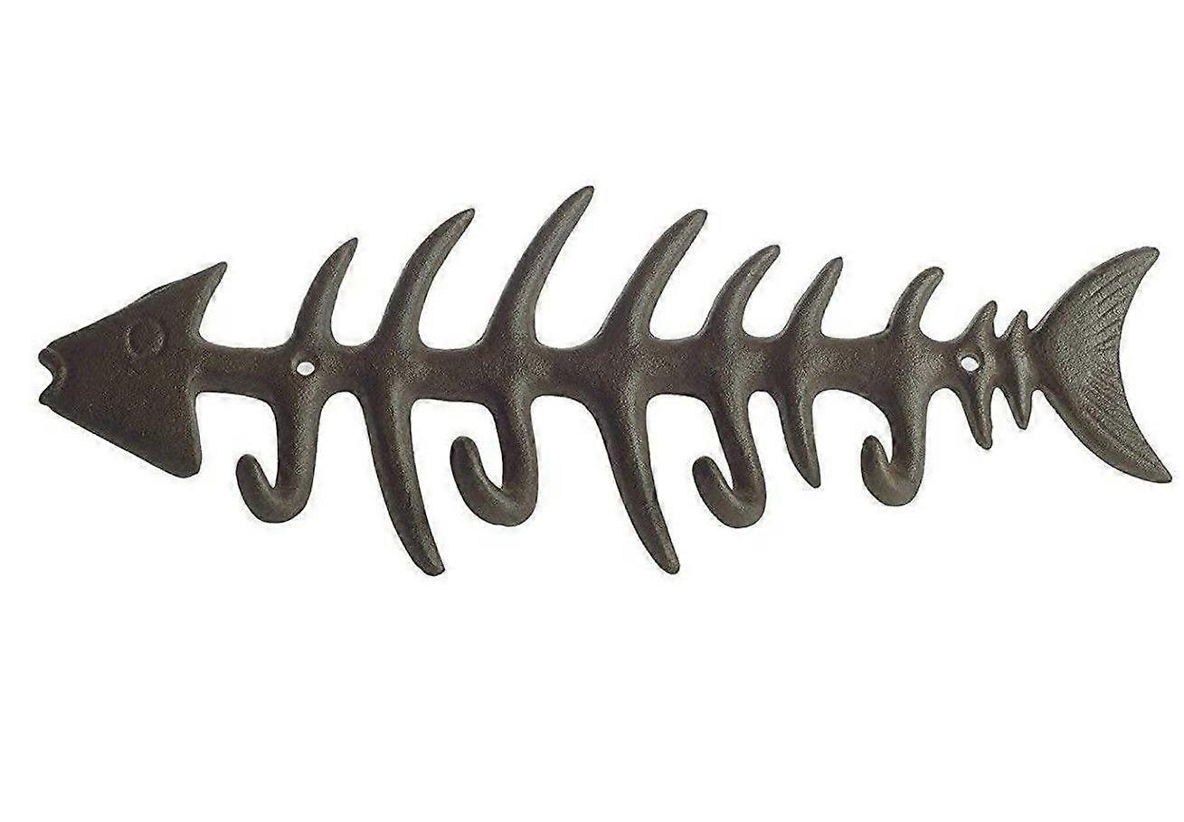 Decorative Fish Bones Wall Mount Towel Rack Stylish Cast Iron Hanger w/ 4"Fish Hooks (D-4)