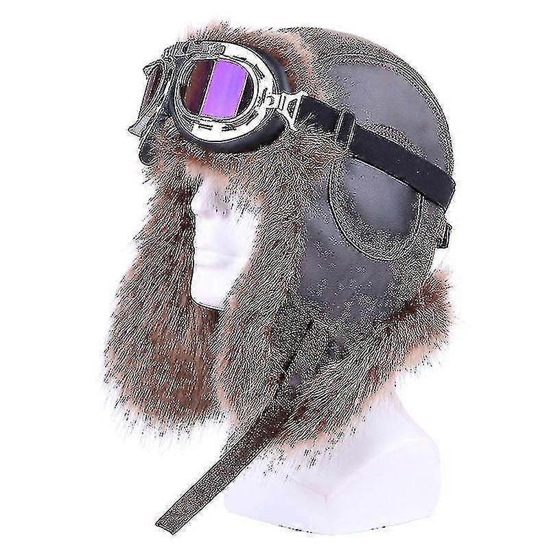 Winter Bomber Hats, Plush Earflap Russian With Goggles