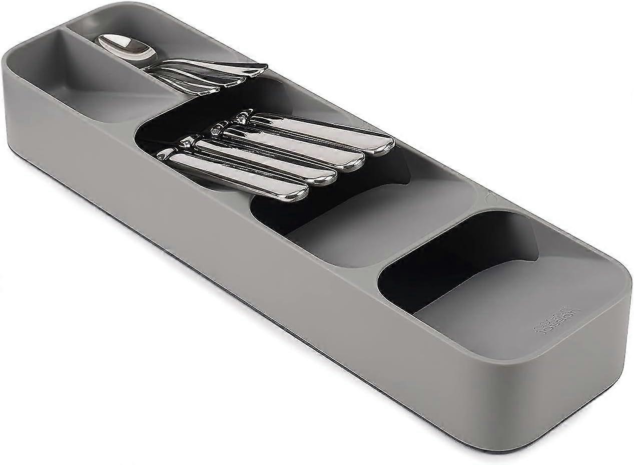 Compact Utensil Organizer For Kitchen Drawer Silverware, Flatware Tray, Grey