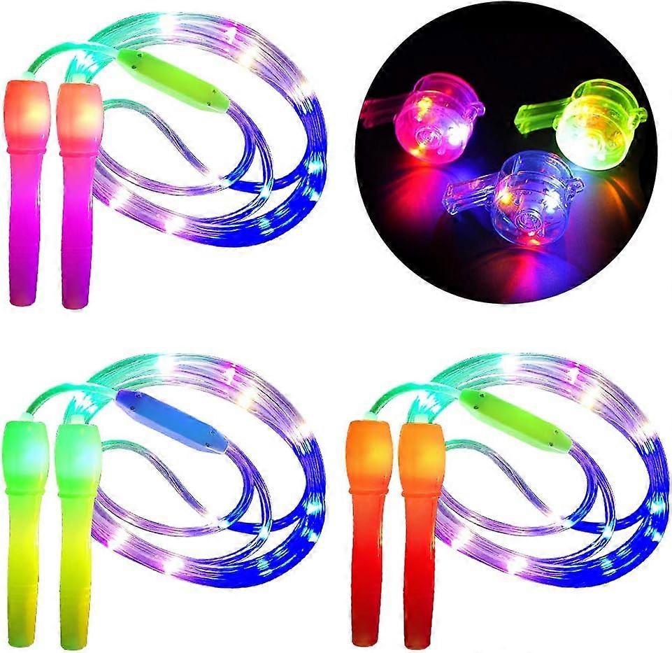 3 Pack LED Light Up Jump Rope Adjustable Length and Three Light Modes Speed Skipping Rope for Kid Light Show Fitness