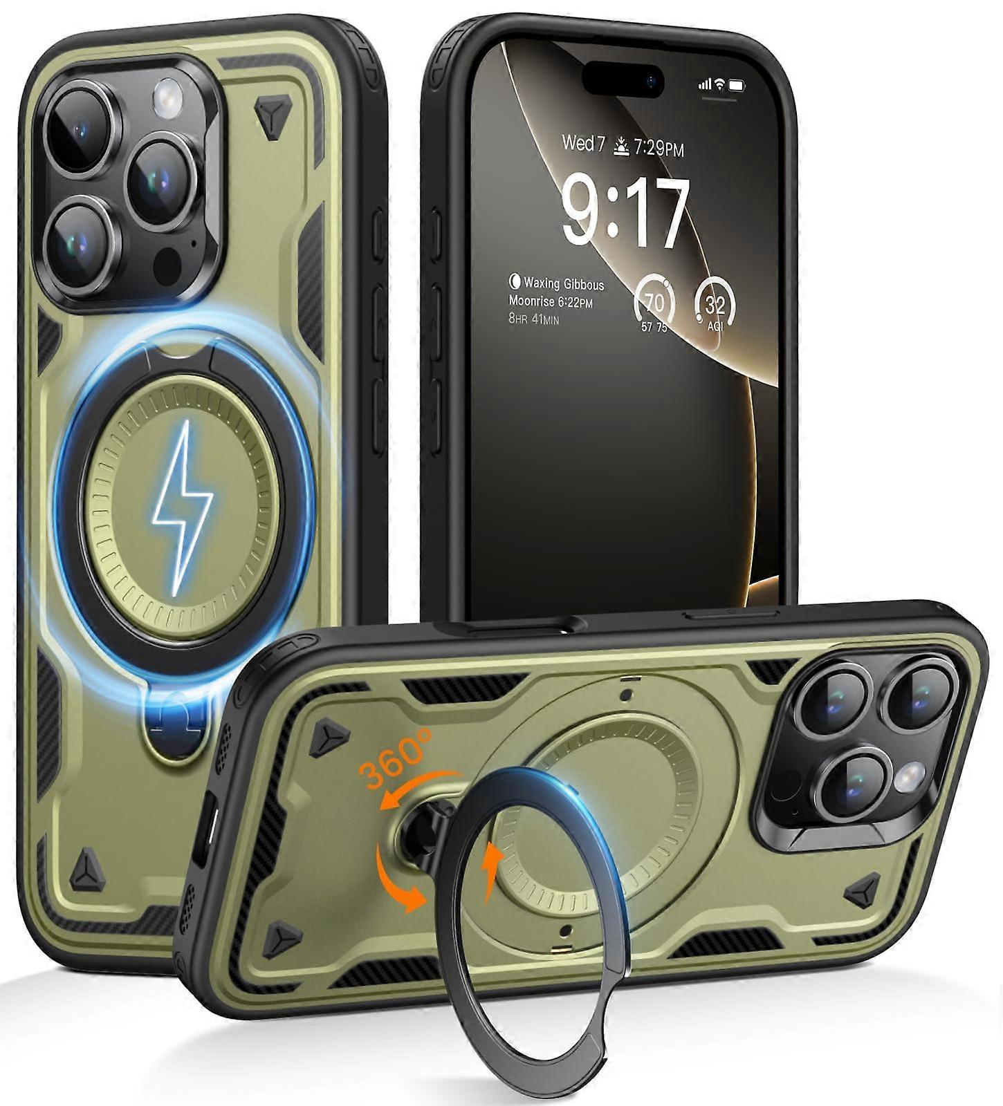 Magnetic Case for iPhone 16 Pro 6.3 Inch, 360° Rotatable Kickstand, Military-Grade 18FT Rugged Cover