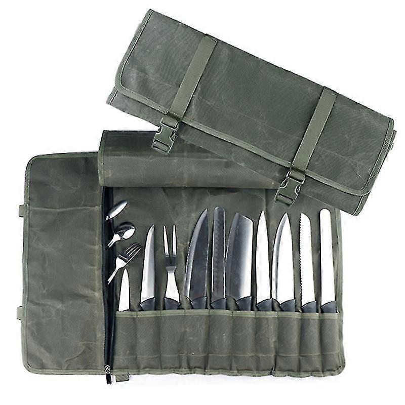 Lebanghui Wax Canvas Chef Knife Roll Bag 10 Slots Chef Knife Storage Bag With Zipper Pocket Portable Chef Knife Bag