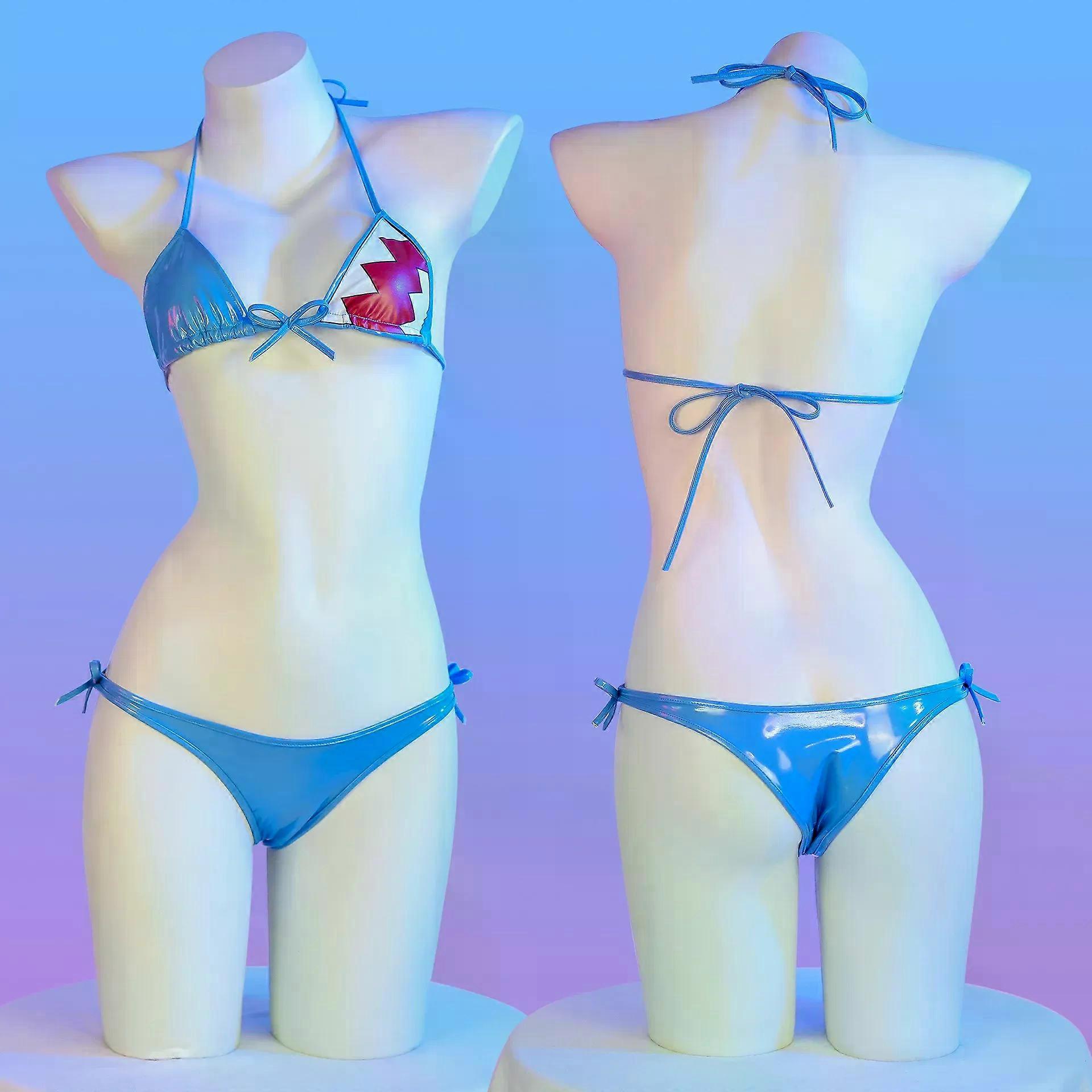 Mignon requin imprimé bikinis ensemble pour femmes maillot de bain fendu taille basse PU plage maillots de bain