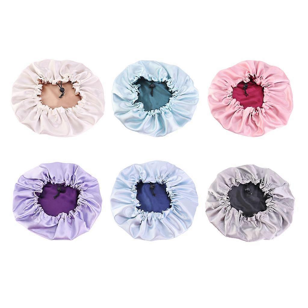 6 Pieces Satin Bonnet Double Layer Reversible Adjustable Sleep Cap Bonnet
