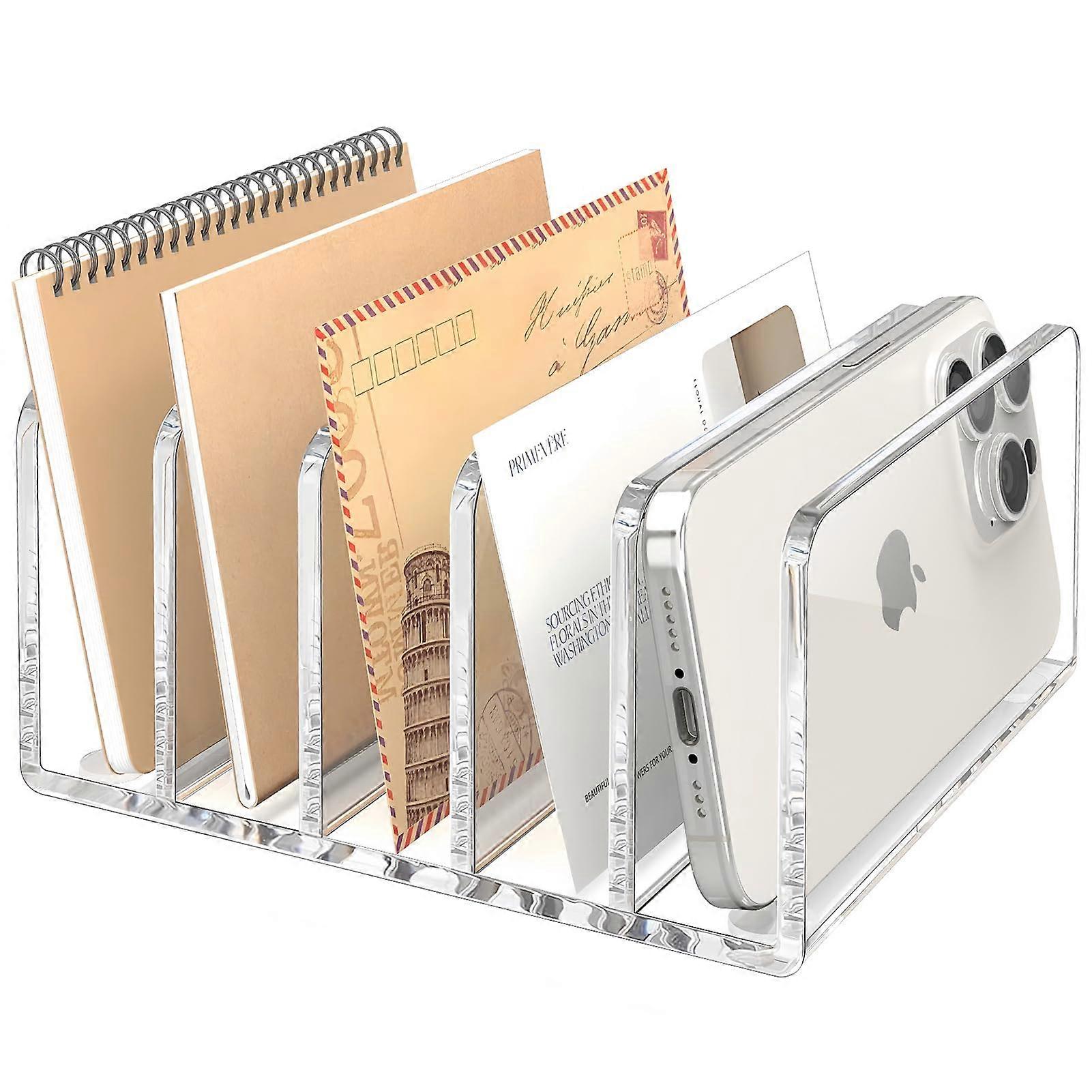 Desk Mail Organizer, 5 Section Clear Acrylic File Holder, Vertical