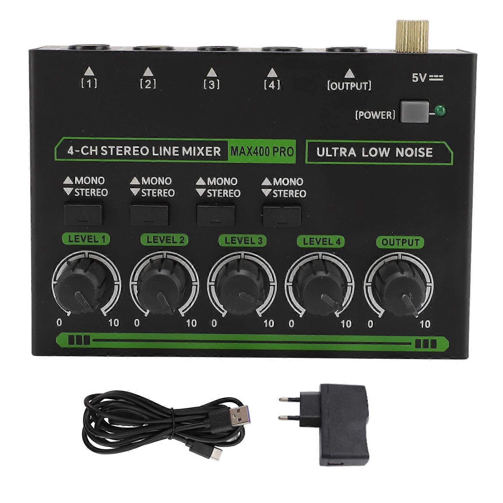 Compact 4 Channel Stereo Sound Mixer with RGB Light for Studio and Stage - EU Plug