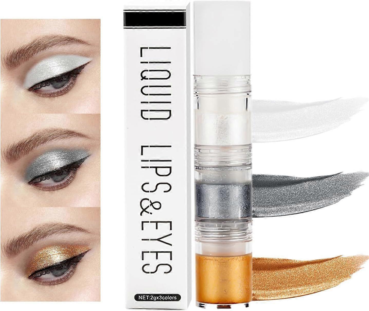 Liquid Glitter Eyeshadow Metallic 3 in 1, Diamond Highlight Eyeshadow, High Pigmented Glitter, Sparkly Shiny Eye Shadow, Long Lasting Eye Makeup