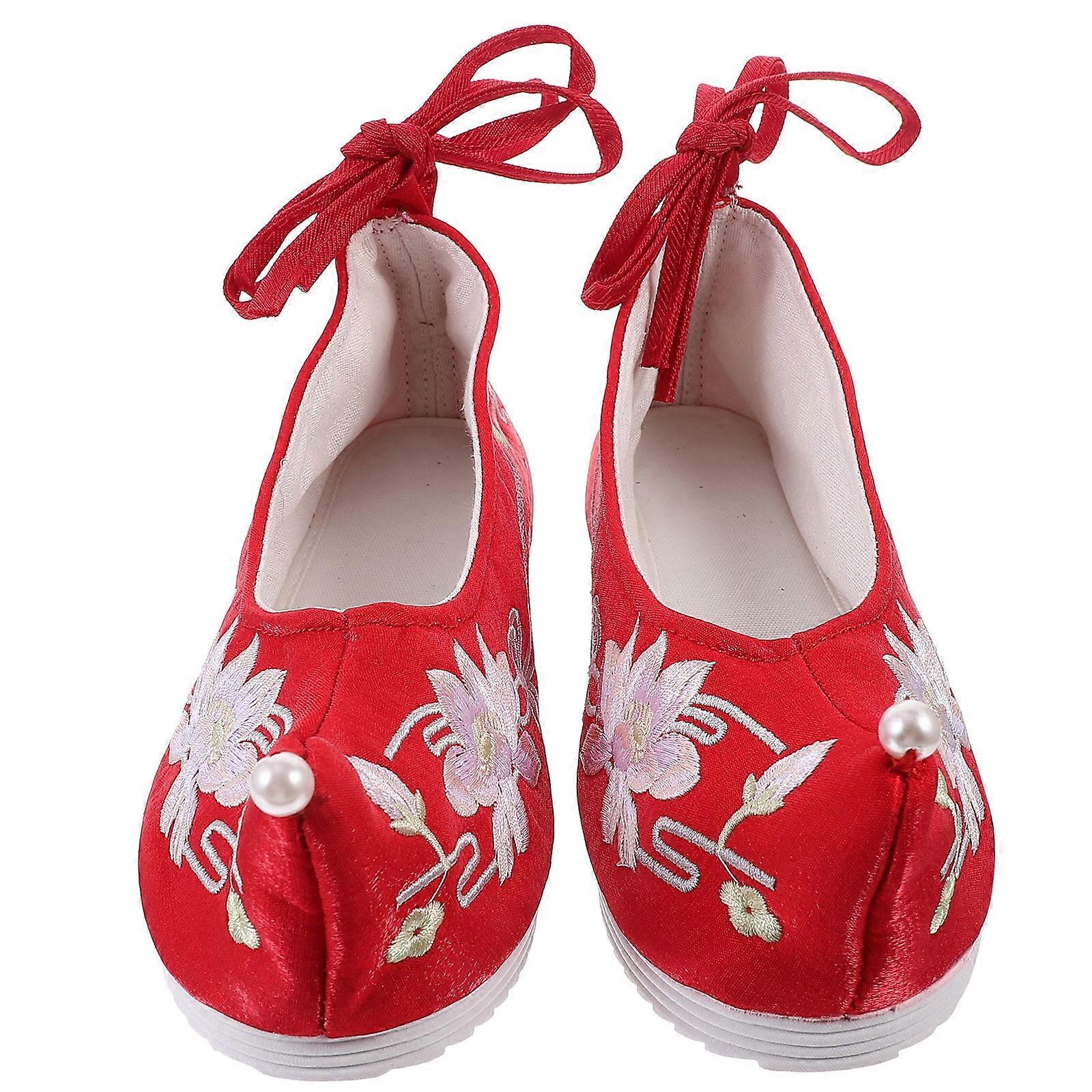 1 Pair Embroidered Cloth Shoes with Wedge Heel, Fashionable Spring Summer Slippers for Women