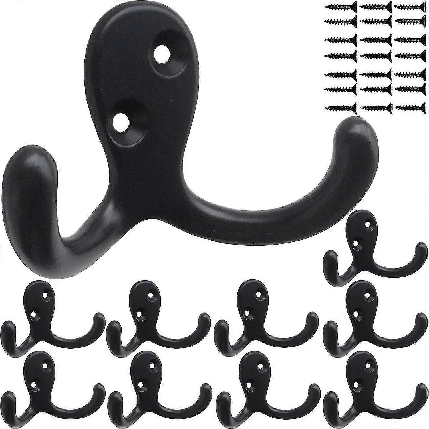 10 Heavy Duty Wall Hooks for Coats, Towels, Keys, Bags & Hats - Rust-Free Double Hooks